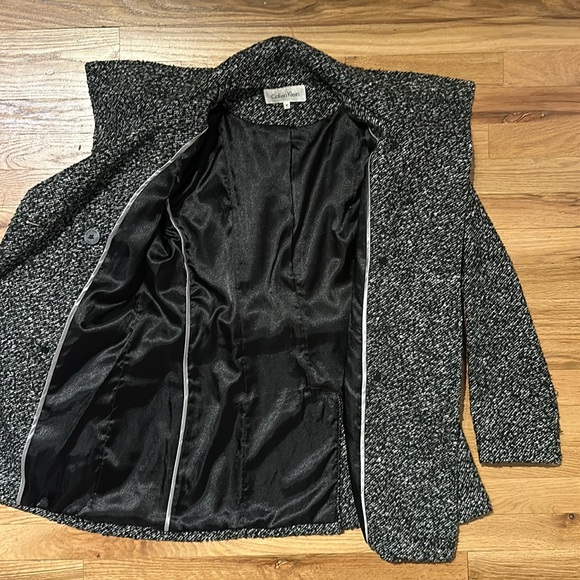 Calvin Klein Tweed Wool Winter Coat with Belt, Black and White Marled, Size XS/S - Picture 9 of 13